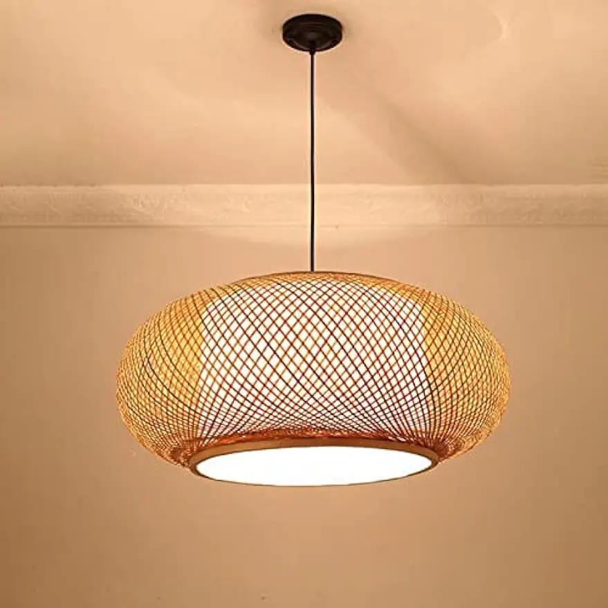 LED Handmade Rattan Chandelier Round Straw Hat Bamboo Lamp Pastoral Vintage Restaurant Chandelie Light for Cafe Bar E27 E26