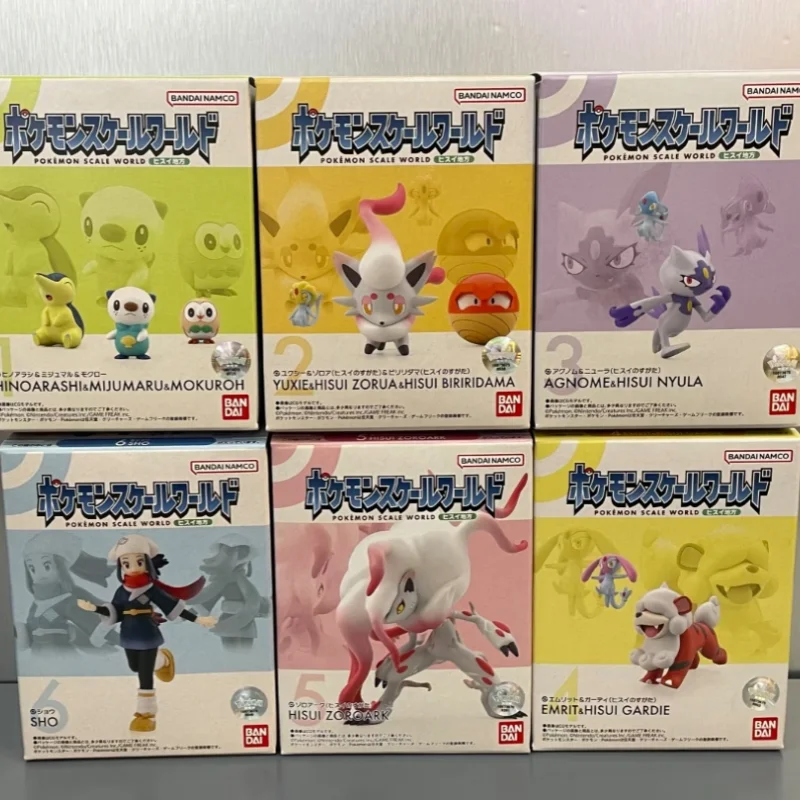 Oryginalna figurka Bandai Pokemon Scale World Sw Hisui Typhlosion Oshawott Mesprit Zoroark, model z PVC, zabawka, dostępna od ręki.