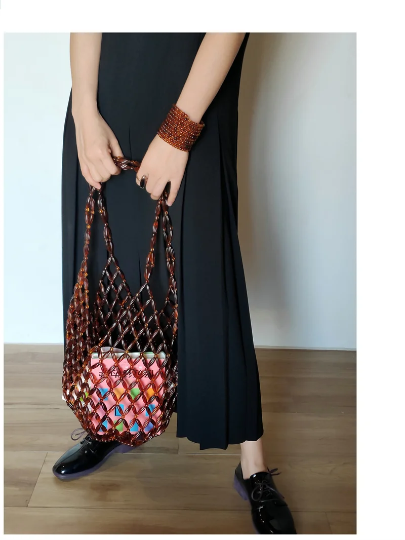 NEW Women Bucket Tote Bag Pearl Woven Crossbody Hand Bags for Women  Handmade Acrylic Handbag Ladies Tote Shoulder Bags