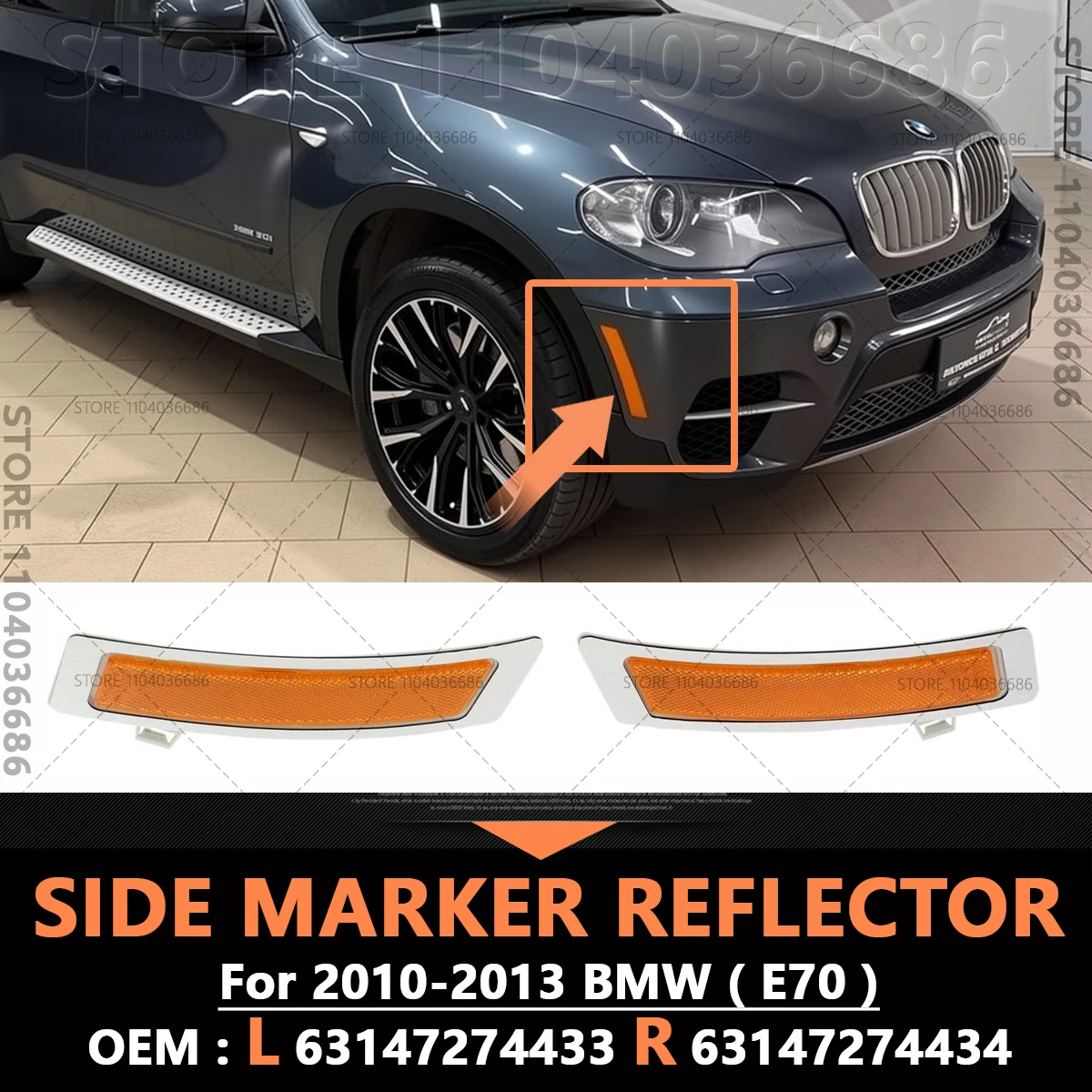 

For 2010-2013 BMW X5 35dX 35iX 50iX (E70) Front Bumper Side Marker Reflector Light Lamp 63147274433 63147274434