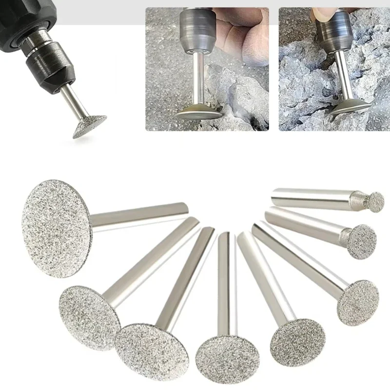 14PCS Diamond Inlaid Grinding Heads Ultra Thin  Shank 2.35mm for Jewelry Making Stone Carving Polishing Rotary Tool