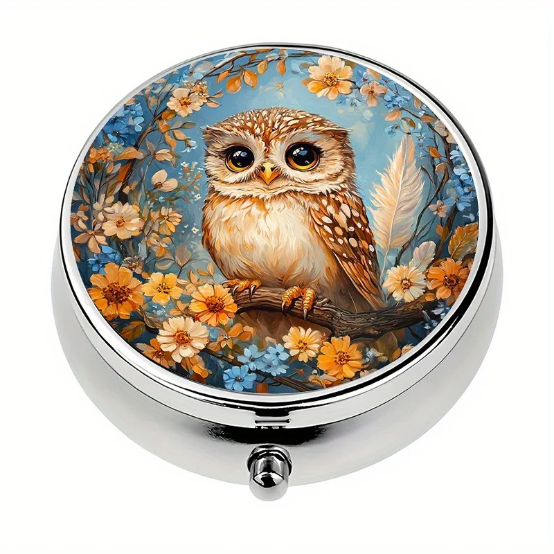 1-piece pill box, 3-compartment owl-themed mini pill box, medication storage box, decorative vitamin box, suitable for purse or wallet
