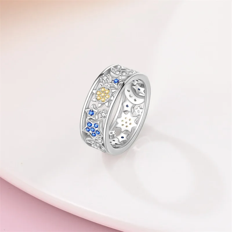 Ringe für Frauen, 100 % 925er Sterlingsilber, rosa Herz, Krone, Stern, Mond, Schneeflocke, Zirkon, Ringe, Mode, Verlobung, Hochzeit, Schmuck