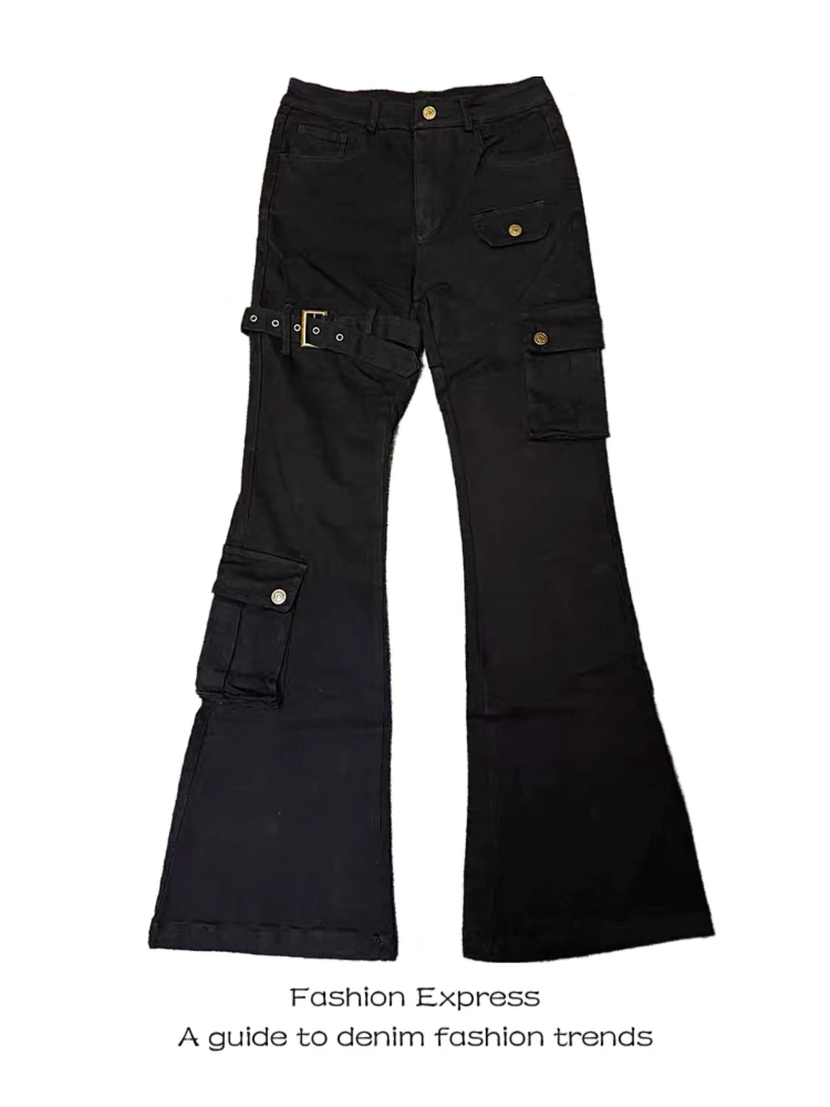 

Sli Workwear Pants Women's American Y2K Millennium Heavy Du Multi ket Spicy Girl Design Sense Micro Flared Long Trou...