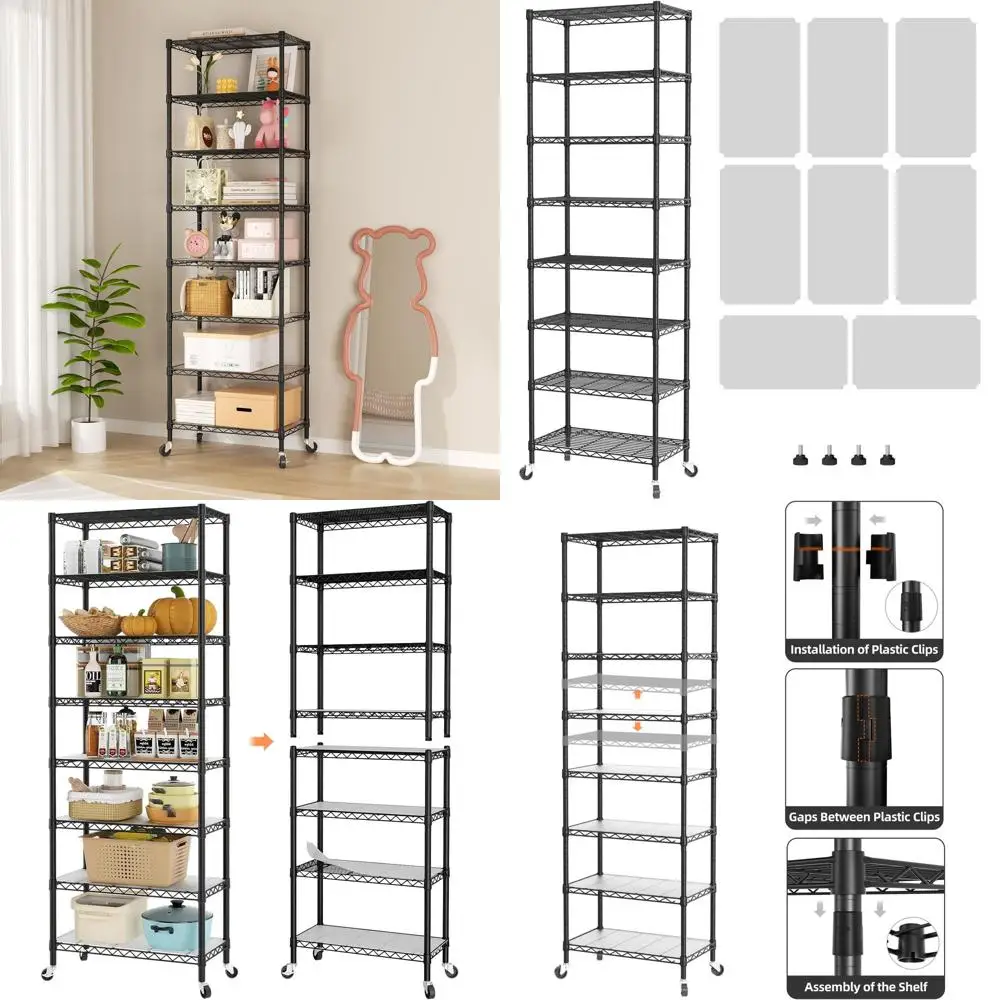

Adjustable 8-Tier Metal Storage Rack for Kitchen, Pantry, Laundry, and Bathroom - 12x22x74 Black