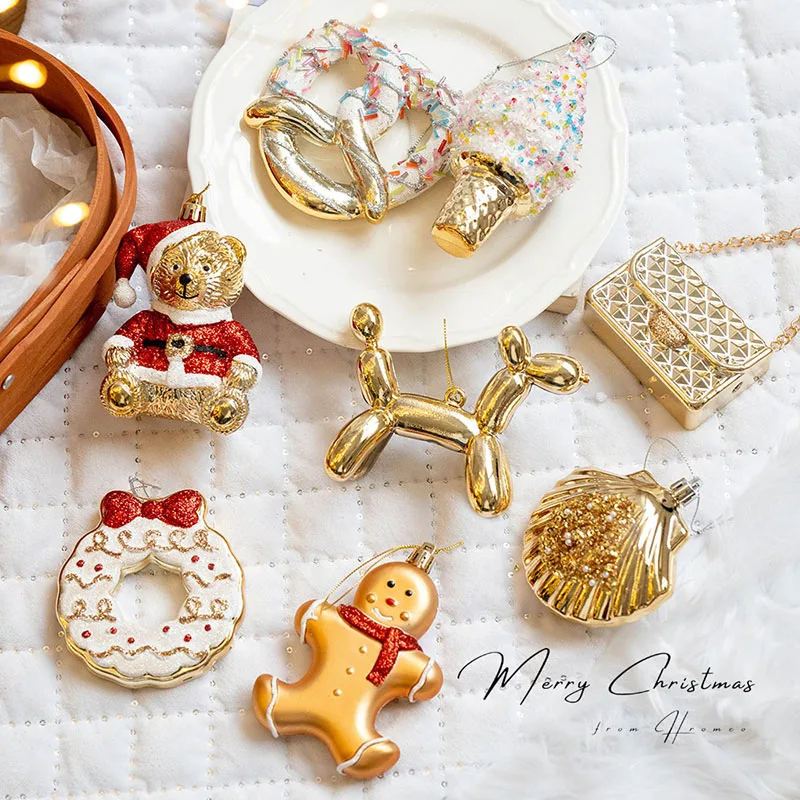 

2Pcs DIY Christmas Tree Decorations Creative Ornaments Bear Dog 3D Pendant Jewelry Making Accessories for Christmas Gift