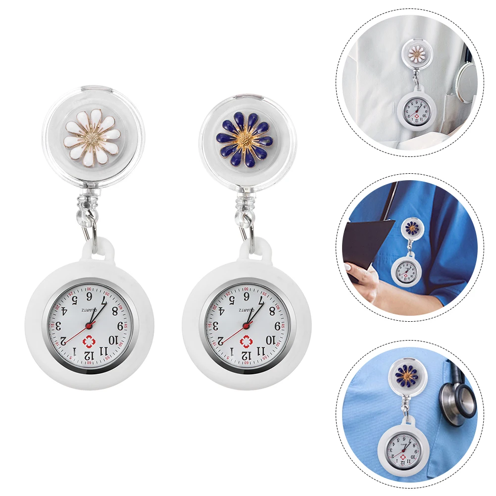 

2pcs Chest For Nurses Pocket Medical Clip-On Retractable Portable Flower Pattern Watch Doctors Pendant Hanging Gift Pocket
