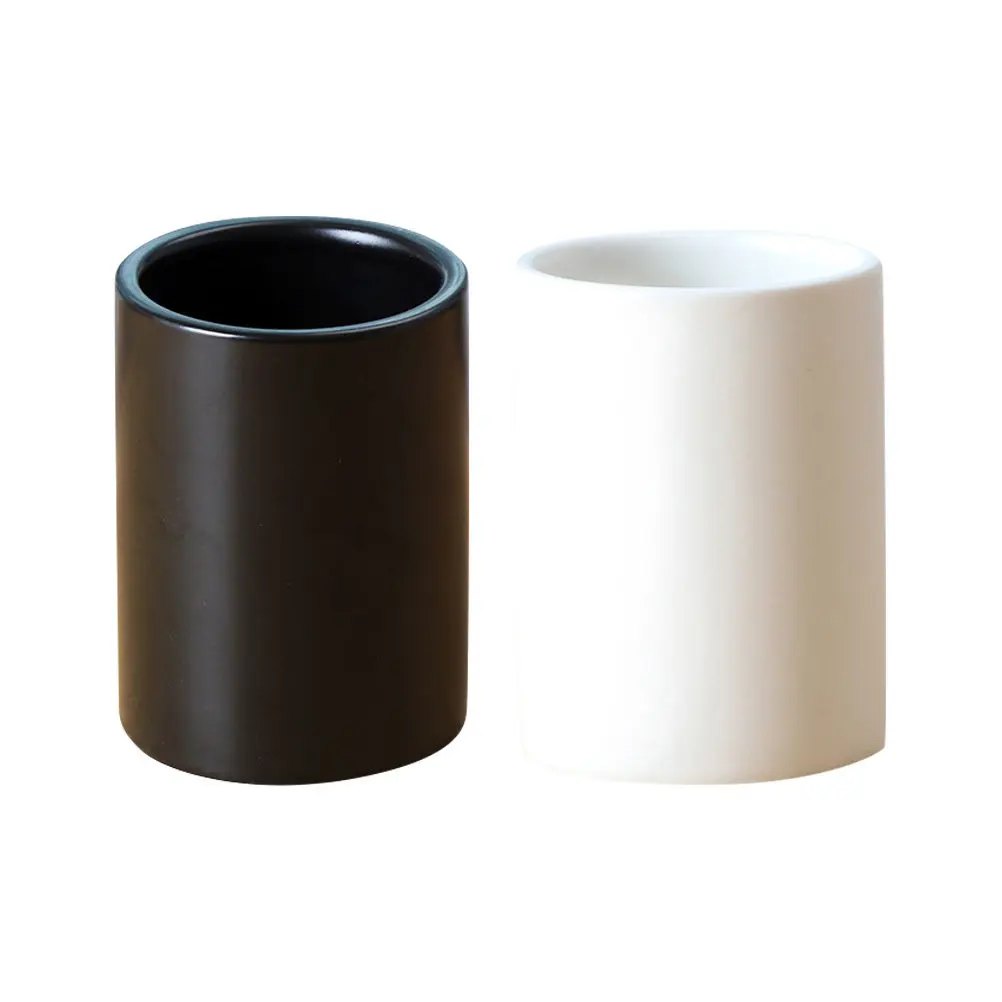 2Pcs Ceramic Tea Cups Black White Multipurpose Portable Washing Cups for Travel Home Office Toothbrush Makeup Brush Storage