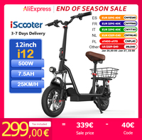 iScooter i12 12inch Electric Scooter 500W 25KM/H Folding Lightweight Adult Scooter 35KM Max Range Scooters with Seat and Basket