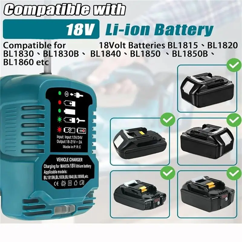 FULL-For Maikta BL1830 BL1840 BL1850 BL1840B BL1815 18V Li- Battery Cigarette Lighter Plug Mini Vehicle