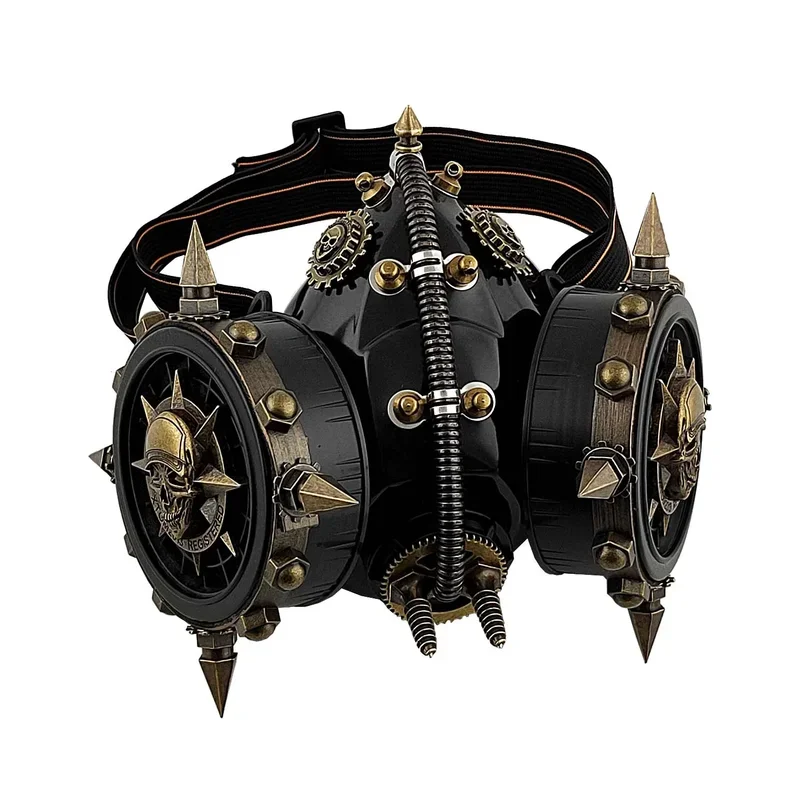 Herren Niet Vintage Steampunk Gothic Maske Gas Skelett Zahnräder Maskerade mit Brille Cosplay Kostüm
