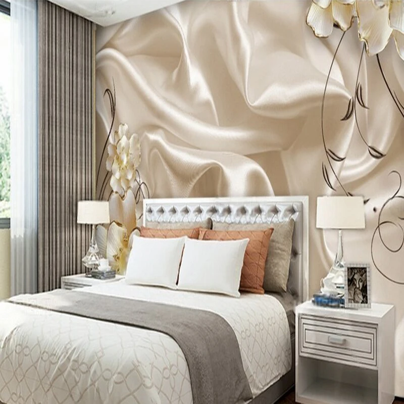 European-style simple and elegant champagne satin gold 3d pearl flower TV luxurious home decoration background wall