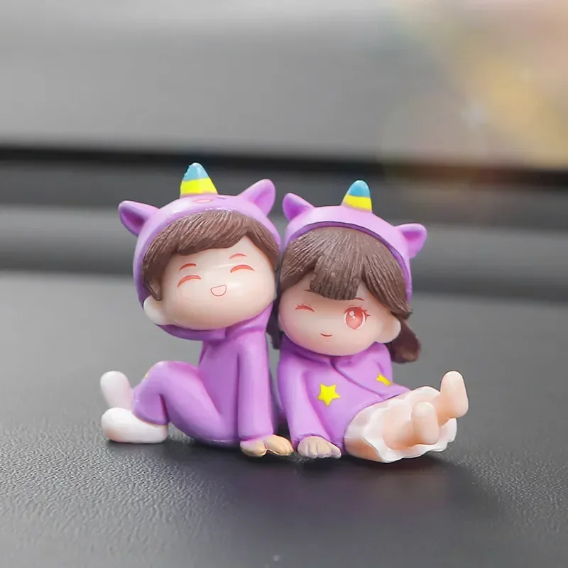 Cute Car Decoration Ornaments Creative Cartoon Purple   Pajamas Couple  Auto Center Console Car Interior Accessories