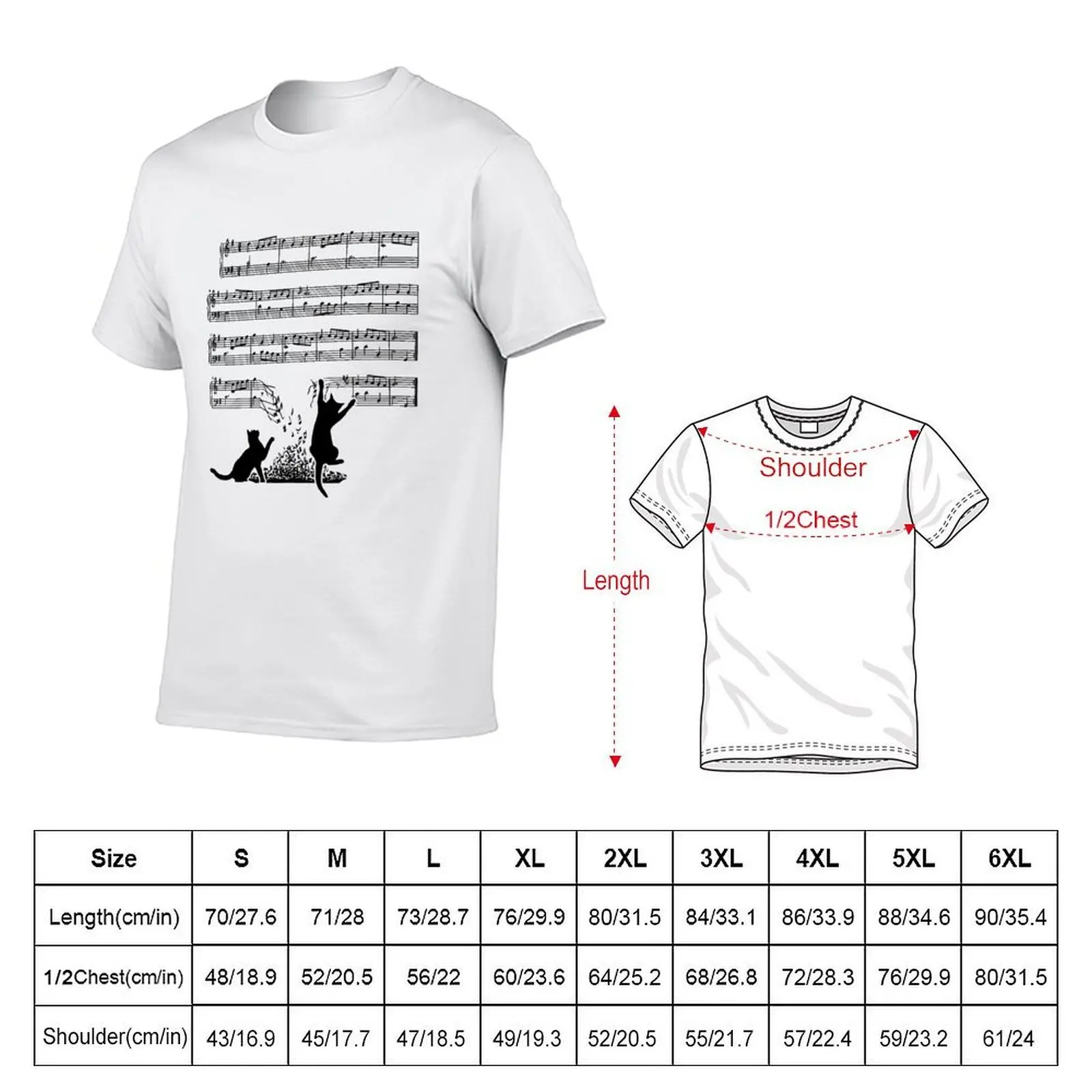 Cats And Music Sheet T-Shirt vintage t shirts oversizeds mens clothing