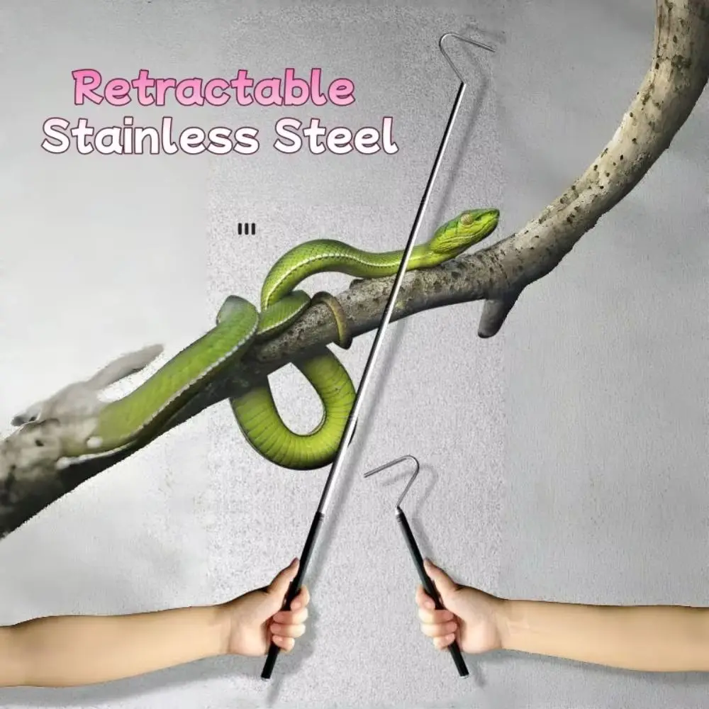 Adjustable Snake Hook Retractable Long Handle Reptile Catcher Stainless Steel Non Slip Grip Reptile Handling Tool Zoo Keepers