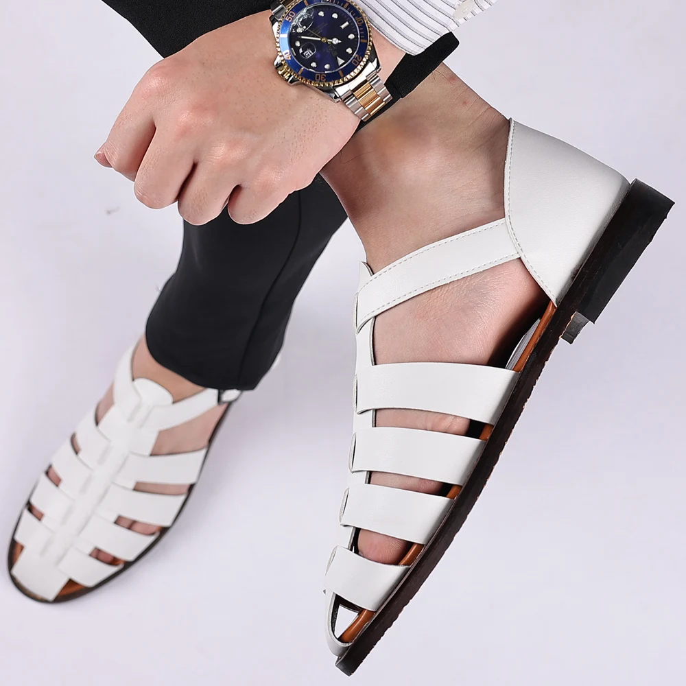 New Classic Retro Style Platform Leather Sandal Outdoor Beach Hollow Out Water Trekking Summer Men Non-slip Roman Casual Sandals