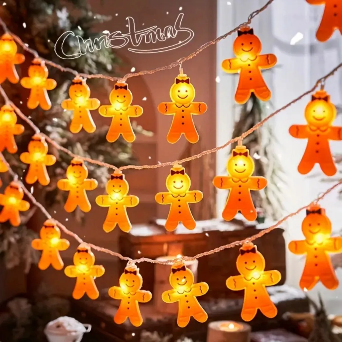 1pc 10/20 LED Ginger Bread Christmas LED String Lights Battery Powered Cute Men Women Ginger Bread Fairy Lamp For Bedroom Decor