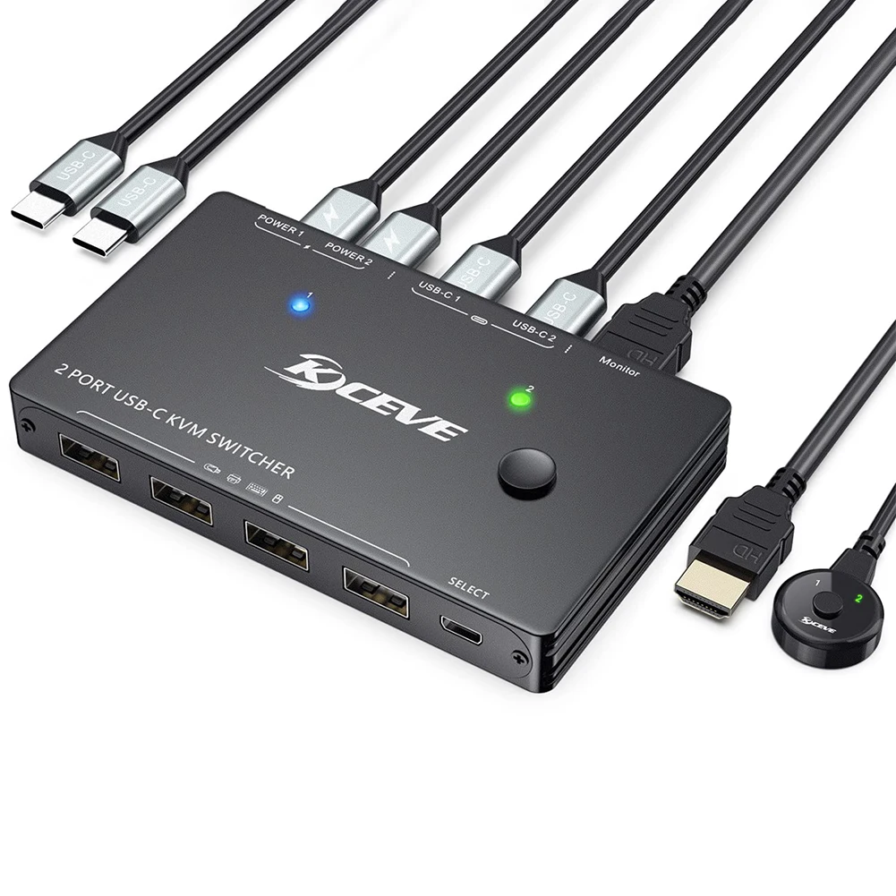 KVM Switch USB Type-C KVM Switch 4K@60Hz USB C Switch for 2 Computers Share 1 Monitor and 4 USB Devices PD 100 W Power