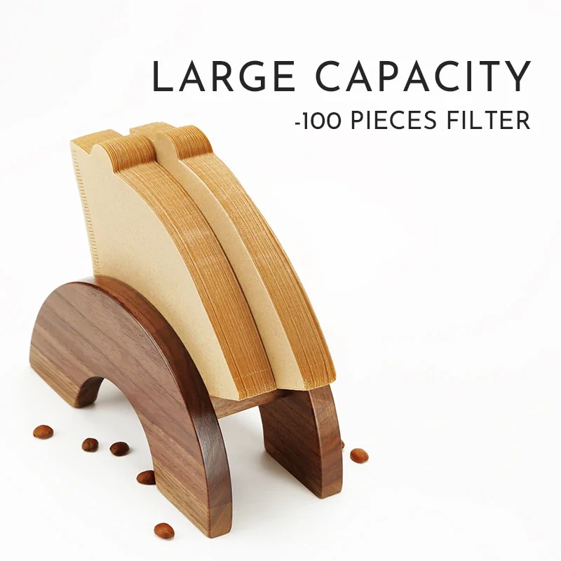 Coffee Filter Paper Holder Walnut Wood Coffee Accessories Stand Capacity of 100 Pcs Paper Storage