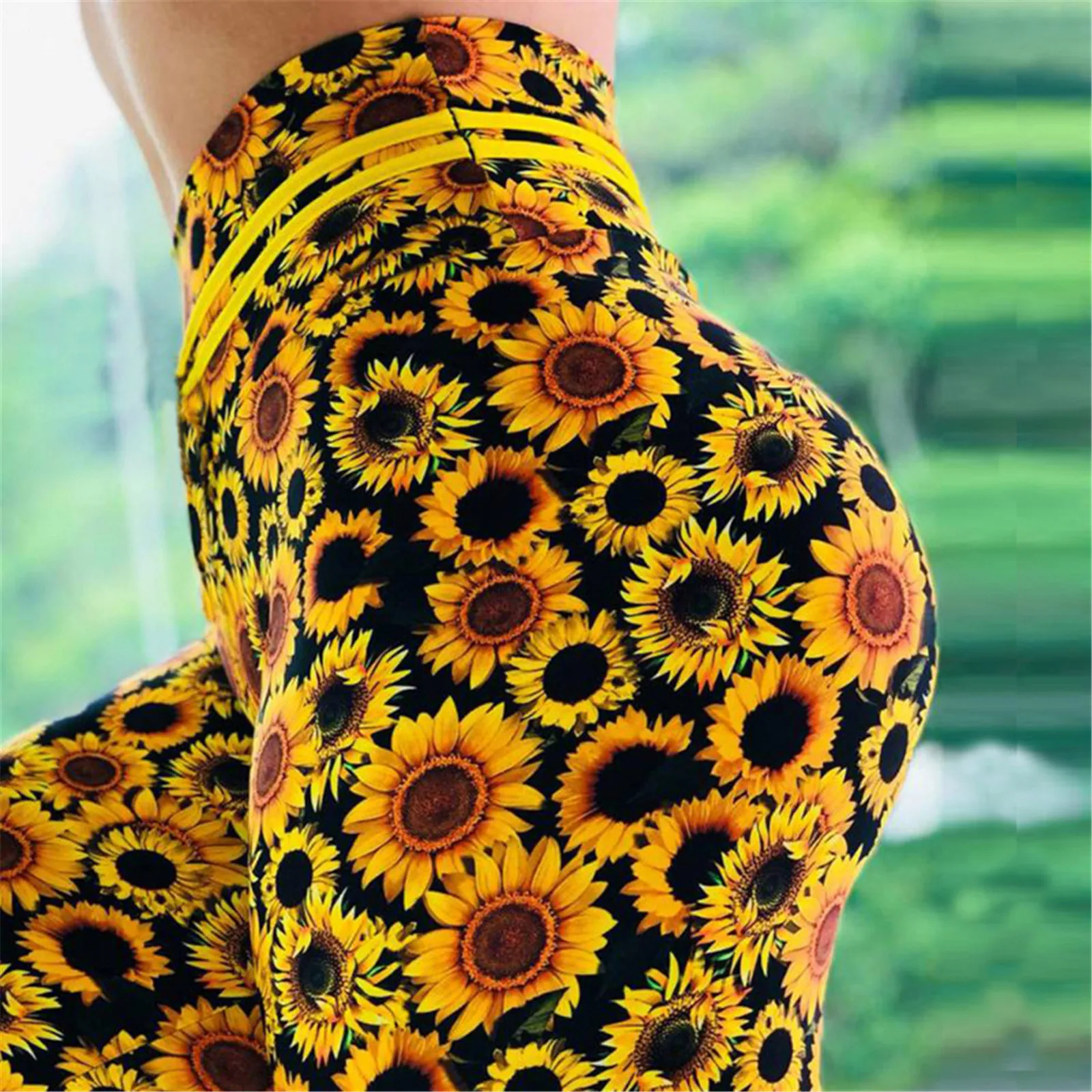 MSIEESO Leggins floreali graziosi estate girasole pantaloni attillati stampati in 3D pantaloni da Yoga palestra Jogging Fitness abbigliamento donna