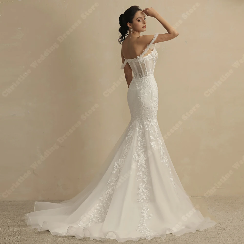 Vestidos De novia De tul simples para mujer, Vestidos De novia formales sin hombros, longitud De fregado De sirena, Vestidos De novia De princesa, Vestidos De playa