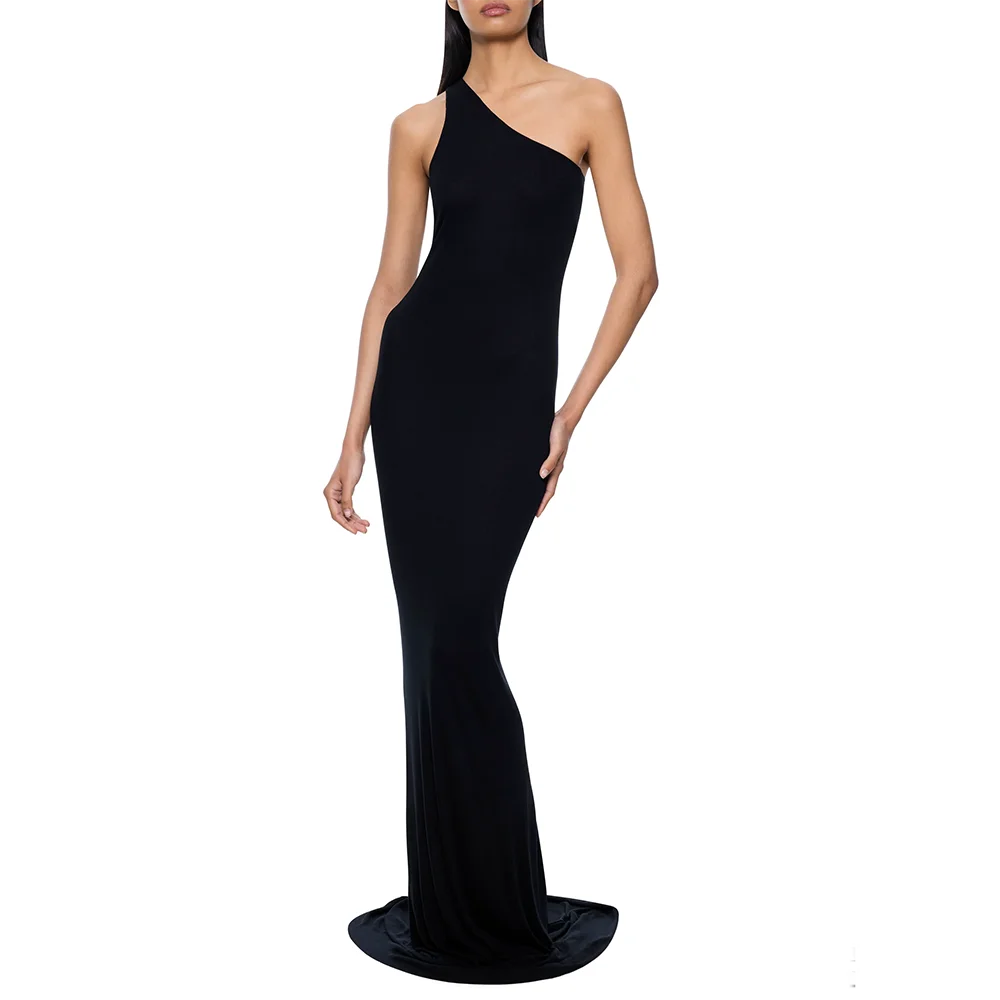 

Simple One Shoulder Evening Dress Black Backless Party Dress Mermaid Court Prom Gowns Customized for Woman New Model