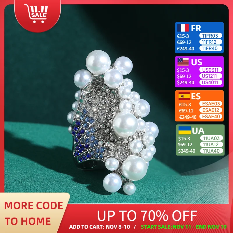 

Vintage Pearl Engagement Rings For Women Silver Color Blue Rhinestone Adjustable Luxury Jewelry Trends 2025 High Quality Wedding
