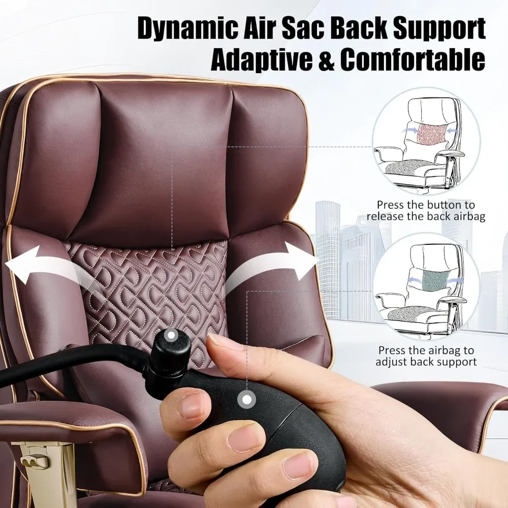 كرسي مكتب تنفيذي مريح مصنوع من جلد البولي يوريثان الفاخر مع دعم خلفي هوائي قابل للتعديل وتدليك قطني لراحة المكتب العالية