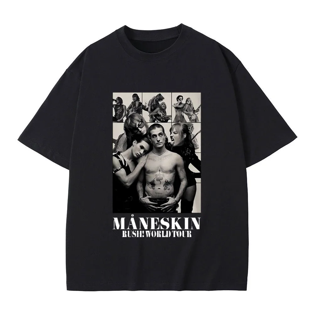 Male Vintage  Tshirt Italian Rock Band Maneskin  World Tour Graphic T-shirt Men Women Gothic Harajuku Punk T Shirts summer