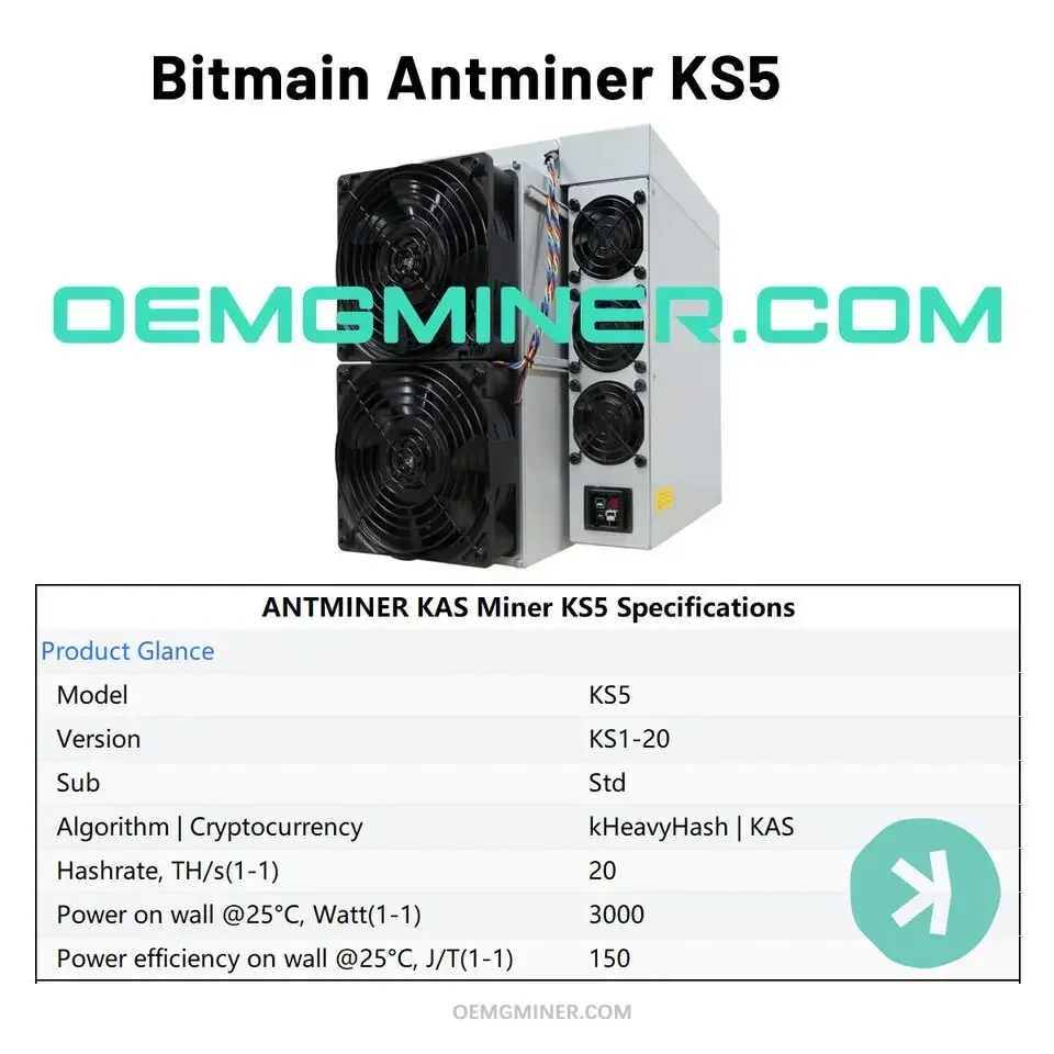 المبيعات الساخنة الجديدة Bitmain Antminer KS5 Pro 21Th/s 3150W Kas Miner Kaspa Asic في المخزون