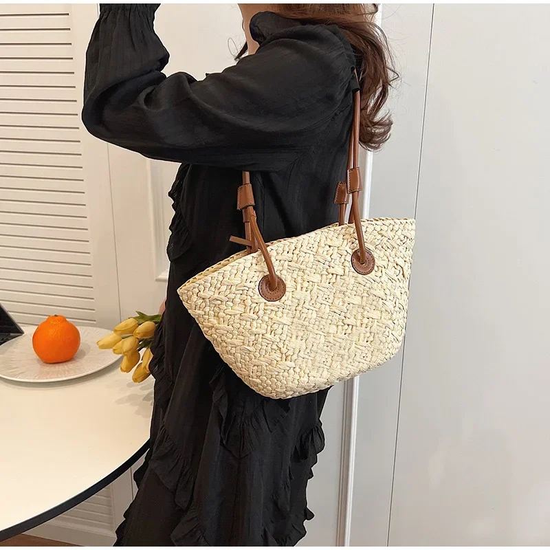 Neue Schulter Tasche Handgemachte Stroh Gewebt Große Kapazität Marke Hochwertige Korb Tasche Sommer Strand Urlaub Mode Handtasche Forwomen – Detail 30