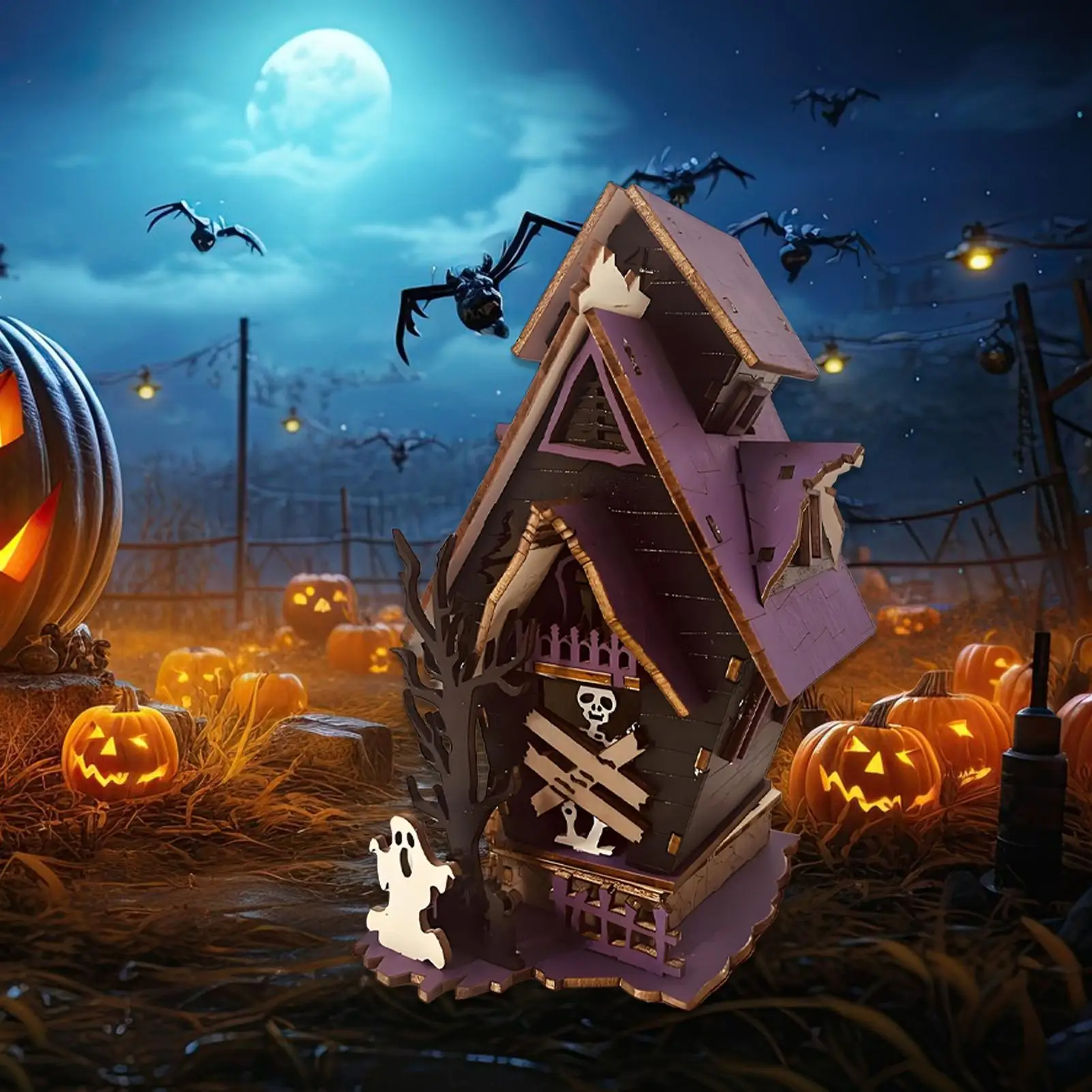 Halloween Huis Bouwstenen Trendy Halloween Decor 3D Verlichte Rustieke Middelpunt Horror Voor Open Haard Eetkamer Party Home