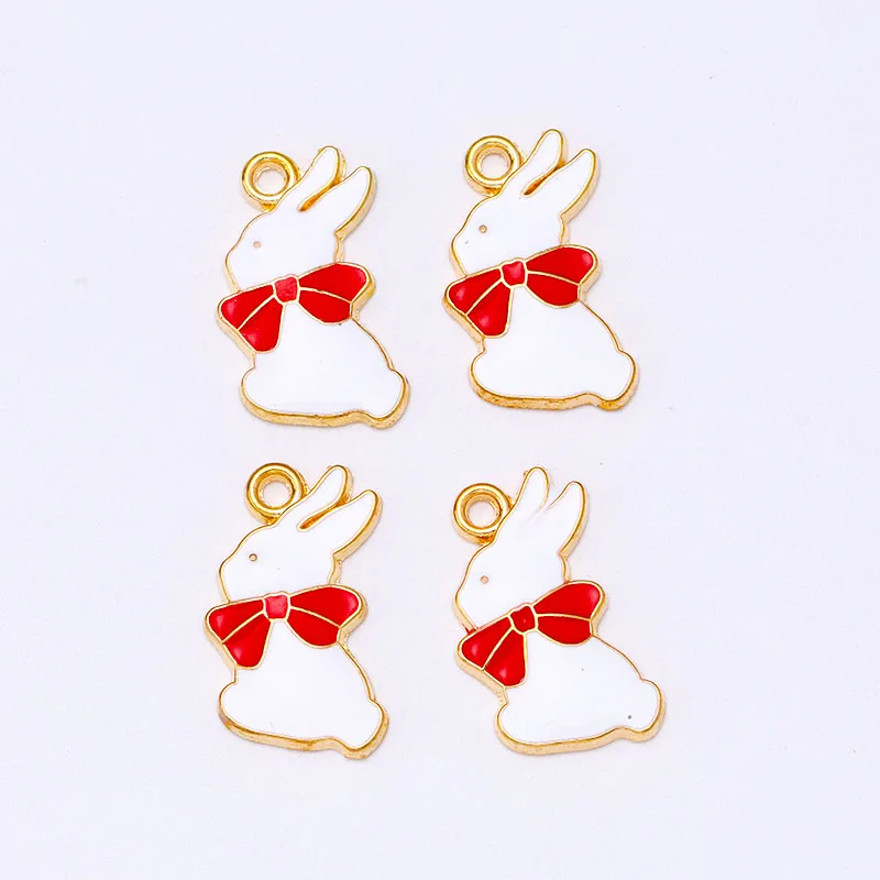 20Pcs 12*19mm Bow Rabbit Earring Necklace Bracelet Pendant Drip Oil Enamel Animal Charm for Jewellery Making DIY Handmade Crafts