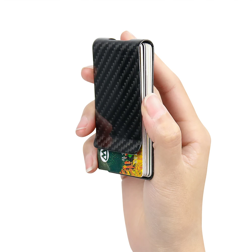 Wholesale Black Twill Carbon Fiber Pocket Wallet Slim RFID Cash Clip Credit Card Holder For Men Bussiness Gift