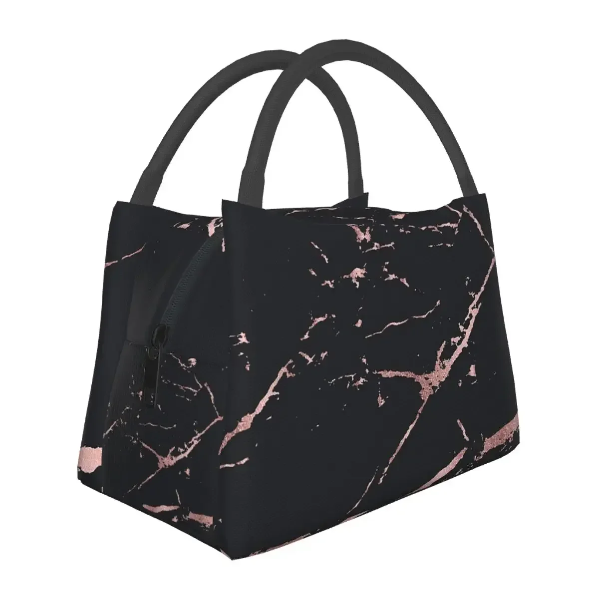 Sacs à lunch isothermes en marbre noir et rose-or pour femme, boîte à bento isotherme, fourre-tout réutilisable, sacs de pique-nique, sac isotherme, bureau