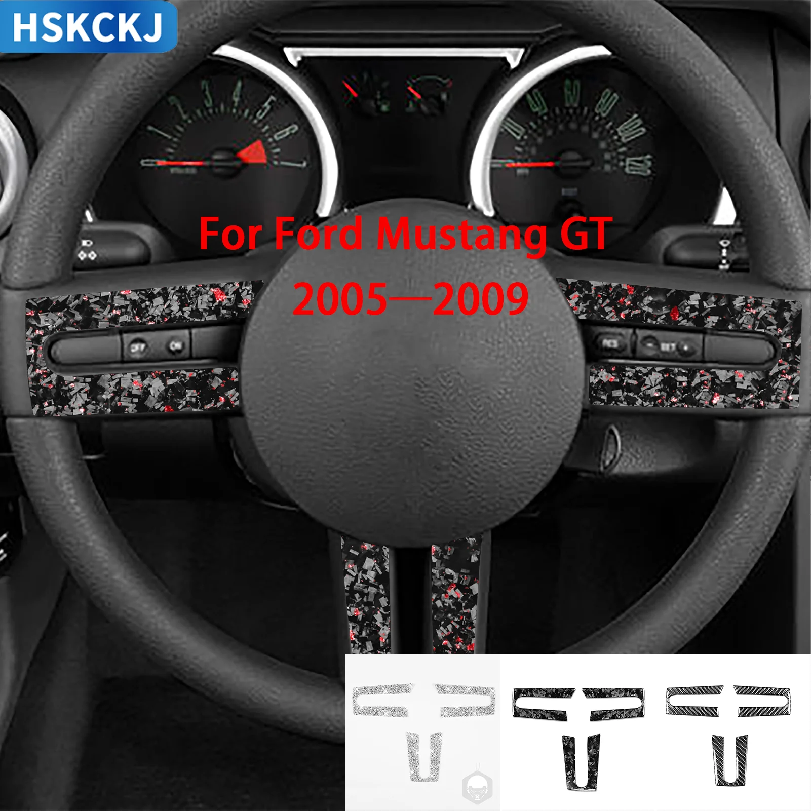 

For Ford Mustang GT 2005 2006 2007 2008 2009Car Accessories Carbon Fiber Interior Steering Wheel Panel Trim Sticker Modification