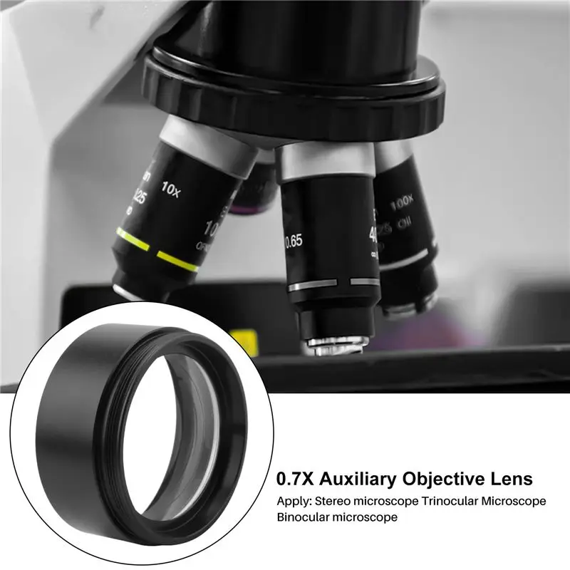 WD120 0.7X Trinocular Stereo Microscope Auxiliary Objective Lens Barlow Lens 48Mm Thread