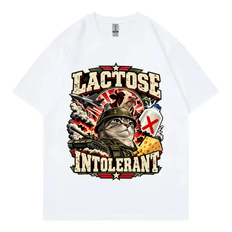 Lactose Intolerant Funny Cat Meme Graphic T Shiromen Fashion Vintage T-shirts High Quality  Short Sleeve T-shirt