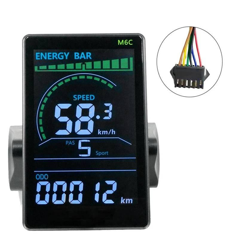 Medidor de Display LCD para Bicicleta Elétrica, Painel Scooter E, Tela Colorida com USB, Mountain Bike, M6C, 24V-60V