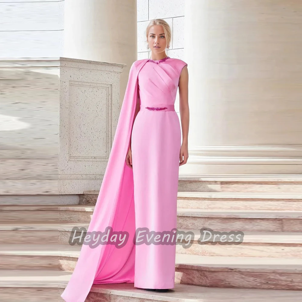 Heyday السعودية Beaded O-Neck Crepe Straight Short Sleeves Fashion Floor Length Elegant Prom Dress For luxurious Woman 2024