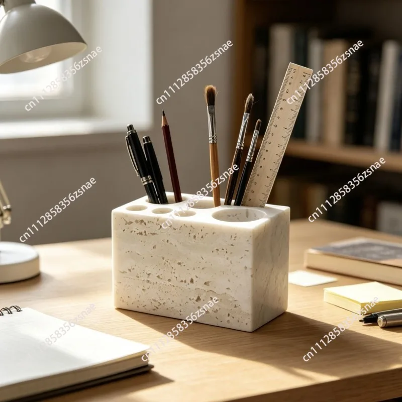 Natural marble toothbrush holder, electric toothbrush storage rack, bathroom vanity, eyebrow pencil, makeup brush ornament.
