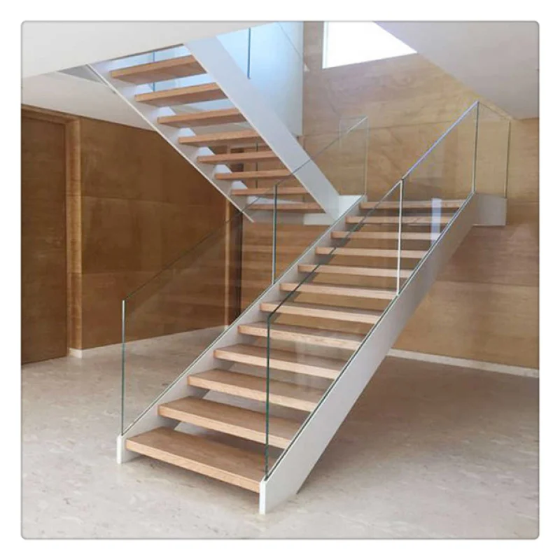 custom.Modern Stair Floating Straight Stairs Interior Staircase with Wood Tread and Glass Railing