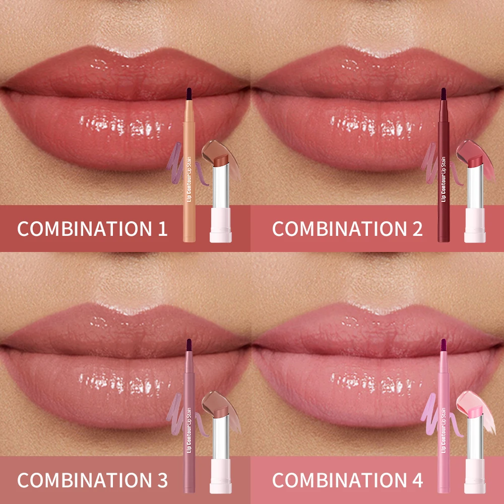 2 szt./zestaw Konturówka do ust Gładki, nawilżający balsam do ust Konturowanie ust Naturalny wygląd Długotrwały, nawilżający zestaw do makijażu ust