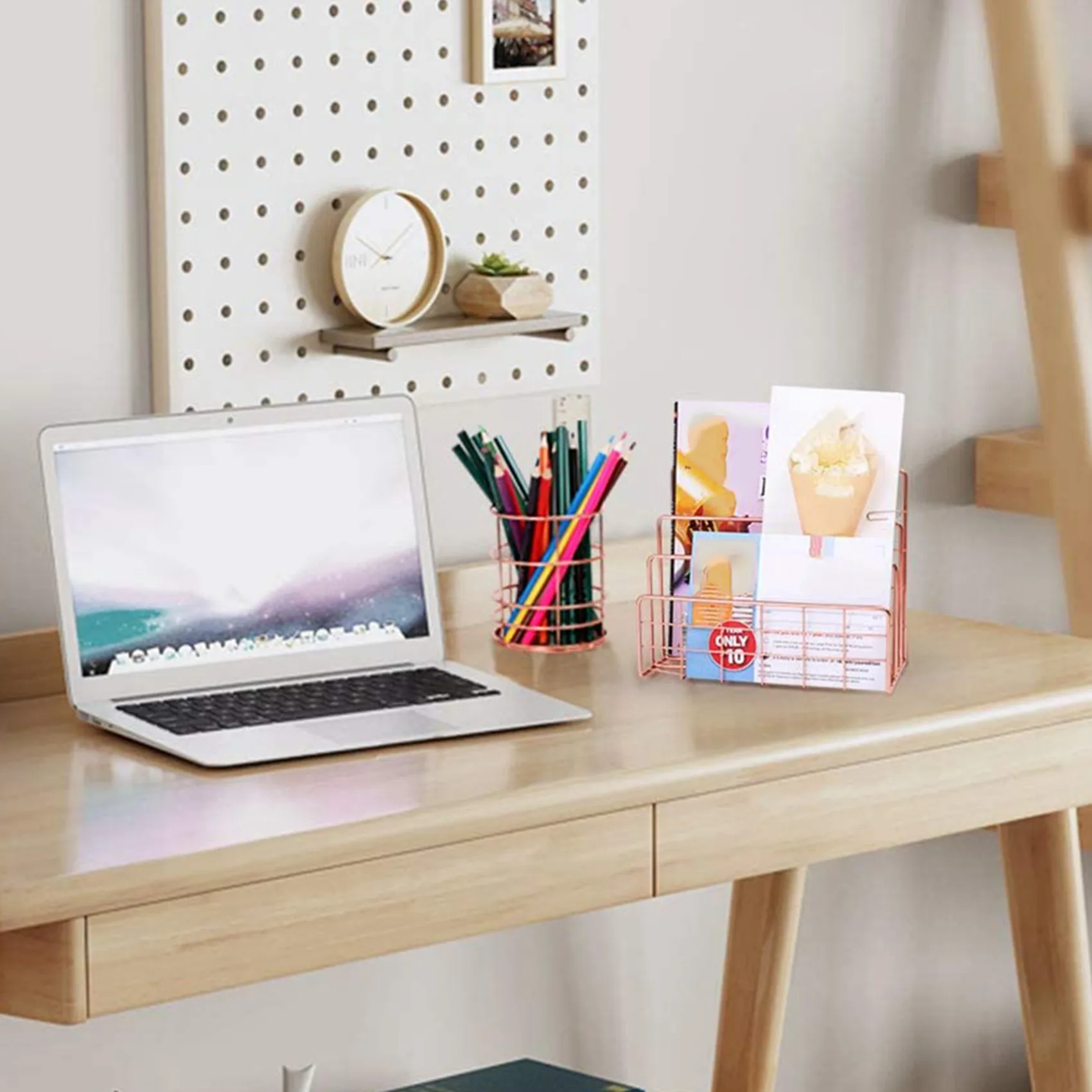 ABKP-2X Bookshelf Office Desktop Rose Gold Metal Book Block Three Layer Desktop Magazine Shelf Book Holder