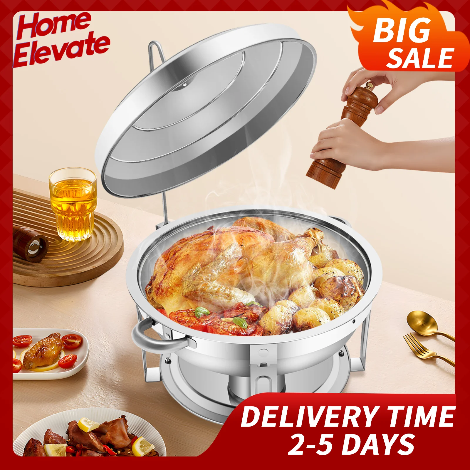 

92Qt Stainless Steel Chafing Dish Buffet Warmer with Hook Lid Fuel Holder for Catering Wedding Banquet Party Events Food Warm