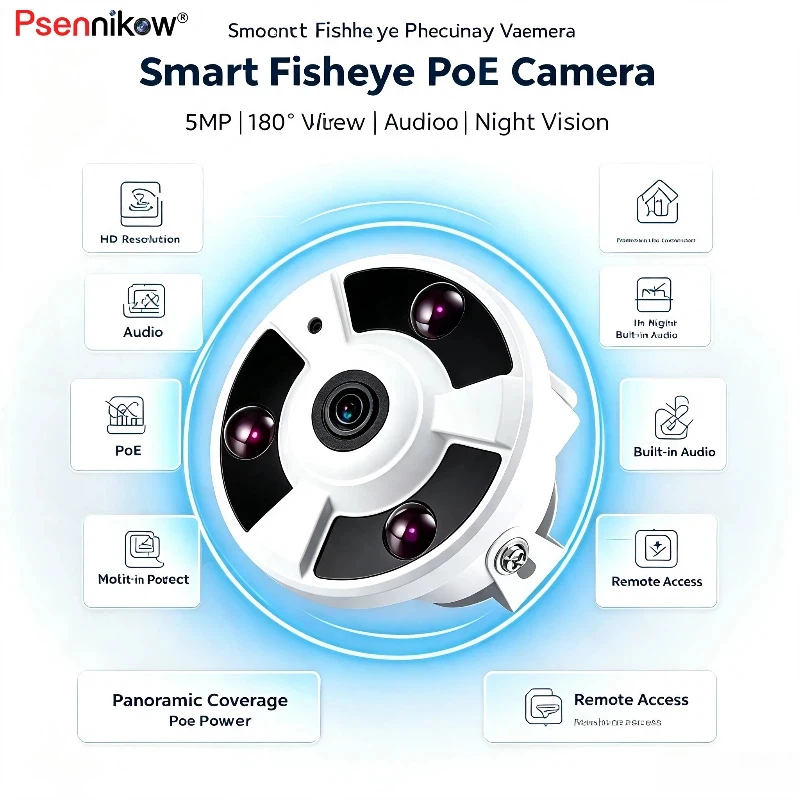 Psennikow 4K 8MP Panoramic Metal 5MP 4MP POE Surveillance Camera IP Onvif H.265 Audio Dome HD Color Night Vision CCTV Security