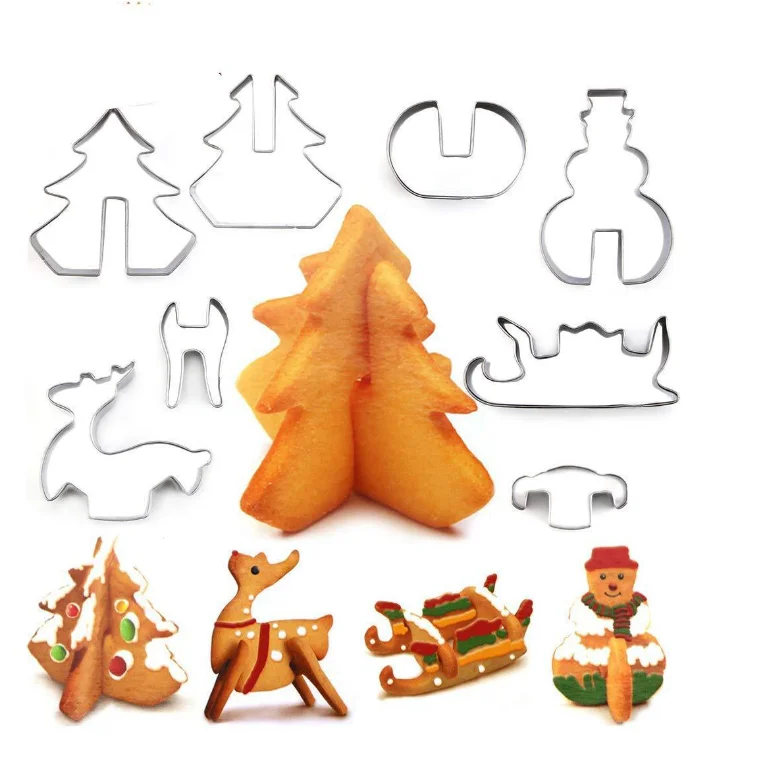 

8pcs Christmas Cookie Mold Stainless Steel 3D Stereoscopic Reindeer Christmas Tree DIY Cookie Mold Cartoon Creative Baking Tool