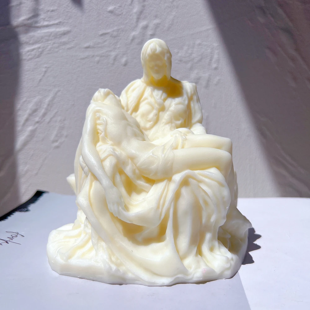 Classic Portrait Greek Art Sculpture Tabletop Ornament Home Decor Silicone Mould Italian Pieta Virgin Mary Statue Candle Mold