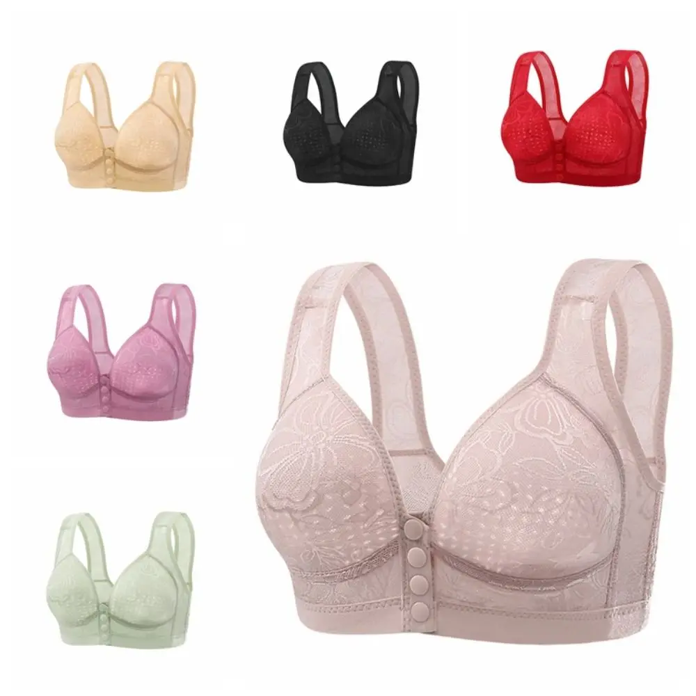 Convenient Push Up Front Button Bra Breathable Plus Size Wireless Bra Intimates Lingerie Lace Underwear Women Lady