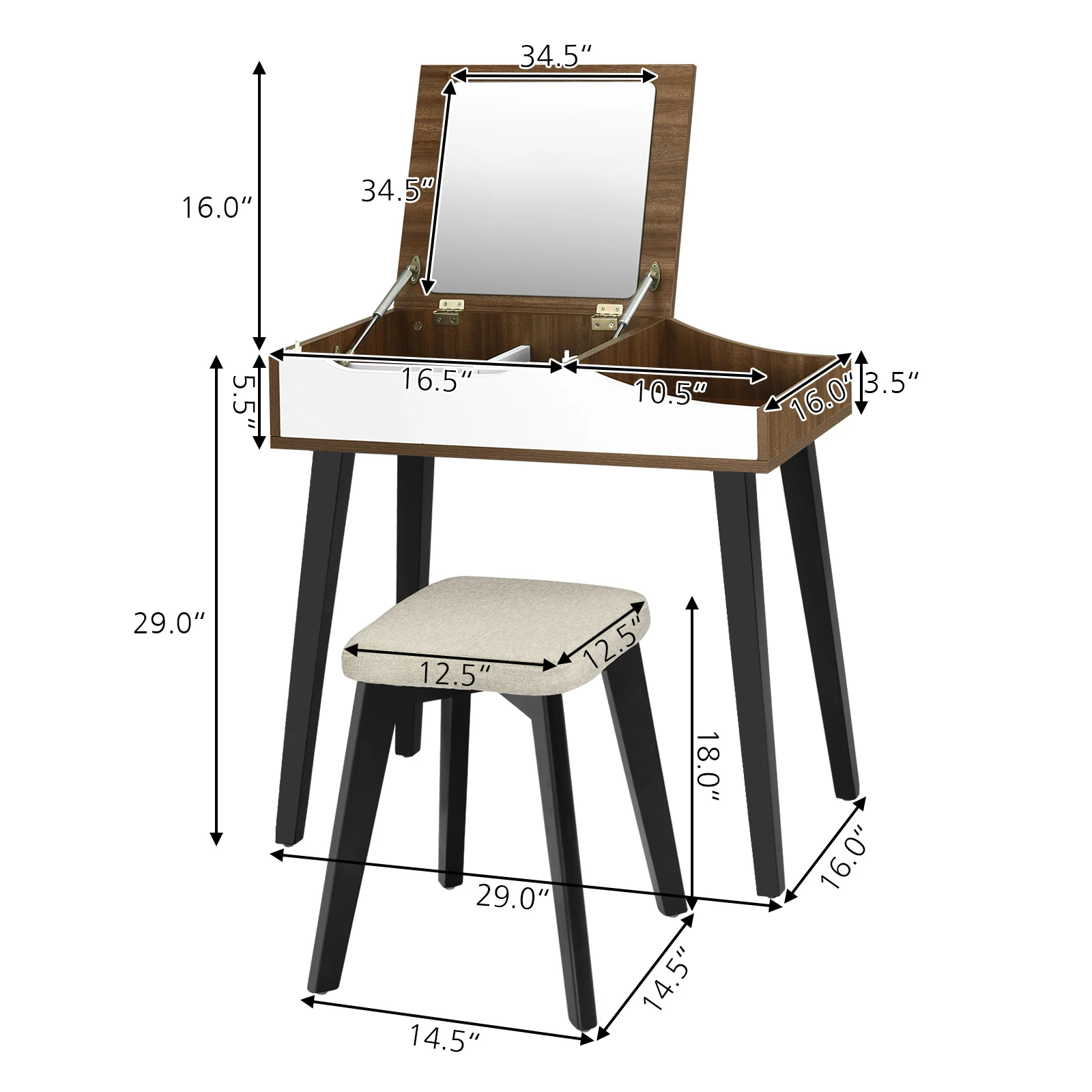 Costway Vanity Table Set with Flip Top Mirror Dressing Makeup Study Padded Stool